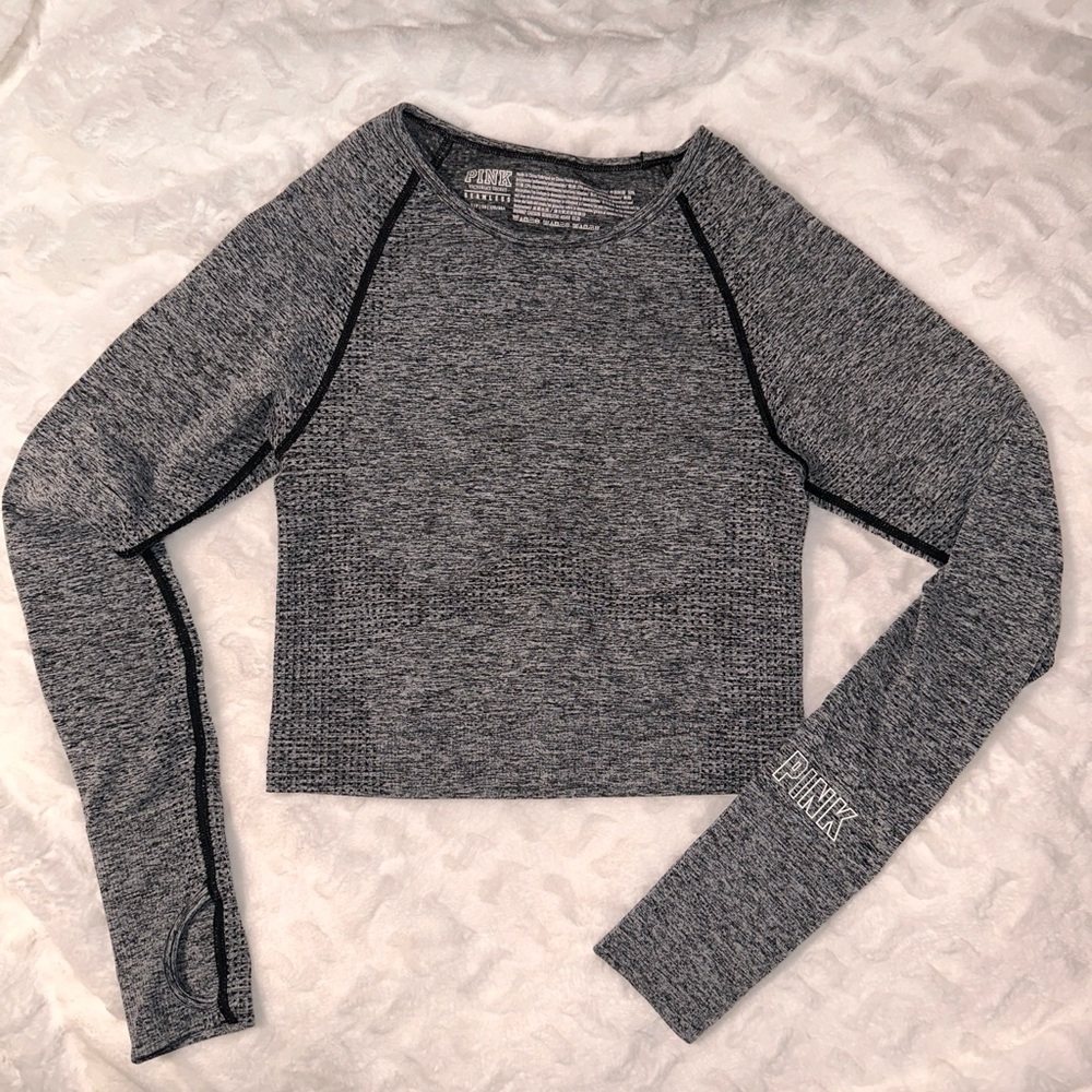 PINK Victoria’s Secret Seamless Workout Gray Long Sleeve Crop Top Size S